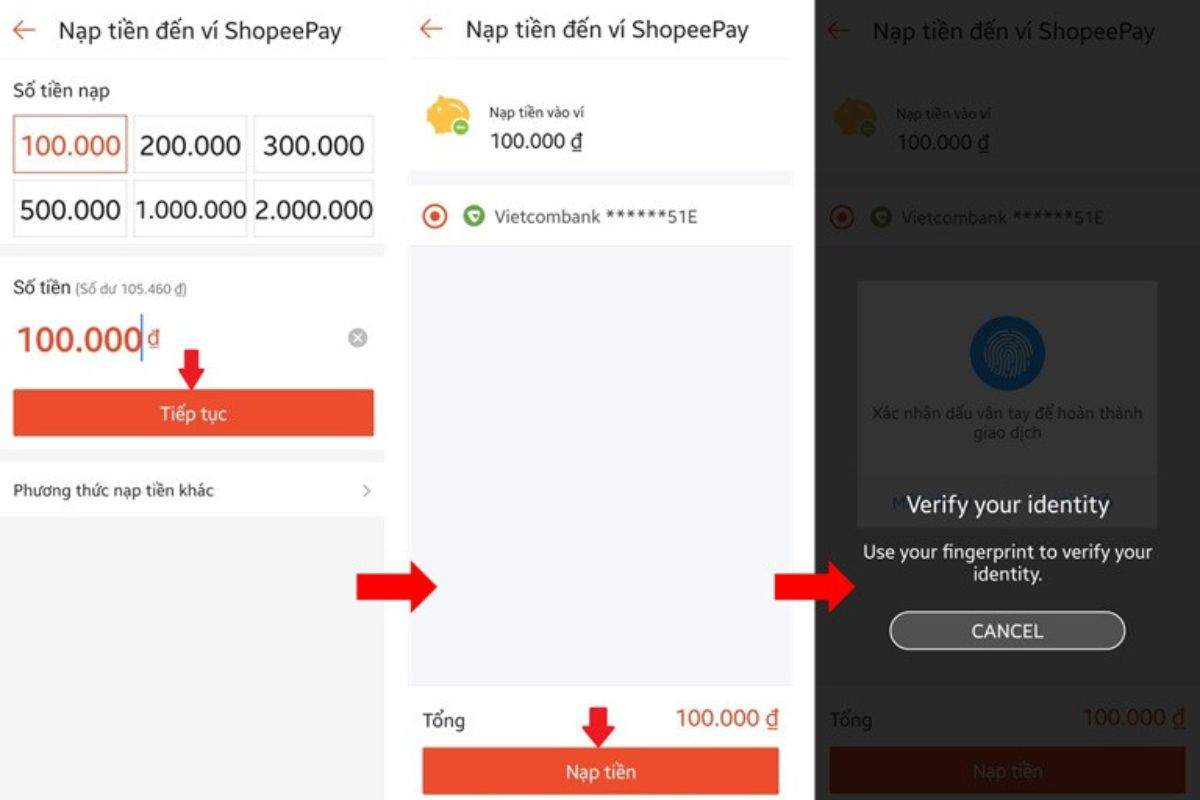 Cách nạp tiền vào Ví Shopee Pay bằng Internet Banking