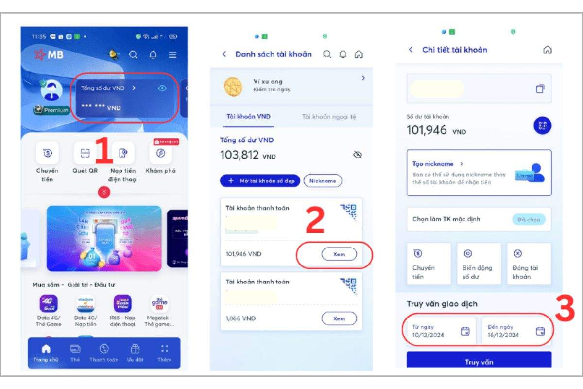 Kiểm tra lịch sử giao dịch qua ứng dụng MB