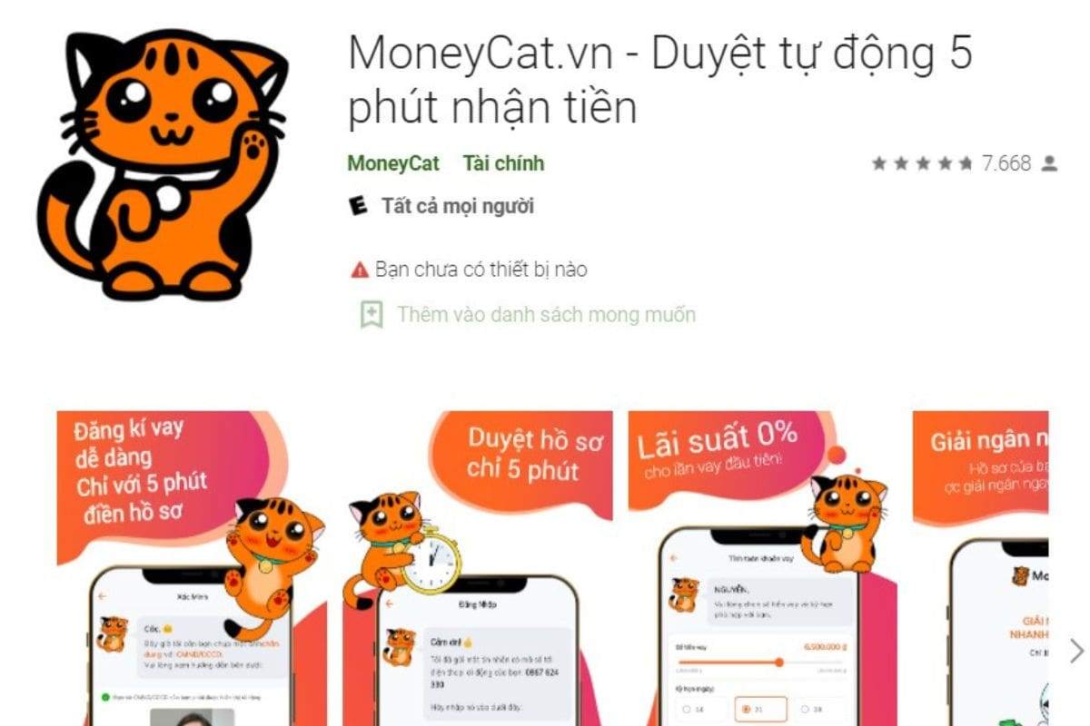 MoneyCat là một trong những ứng dụng vay tiền uy tín