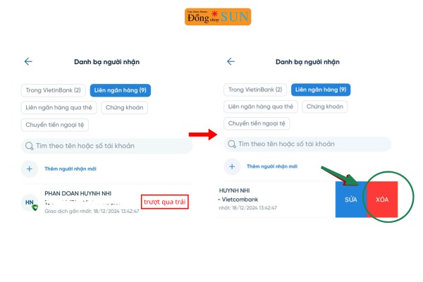 Cách xóa danh sách người thụ hưởng VietinBank iPay