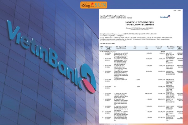  Bảng sao kê VietinBank