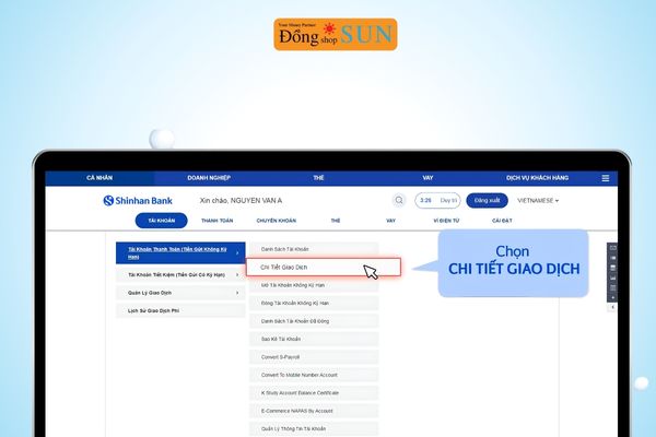 Chọn Chi tiết giao dịch
